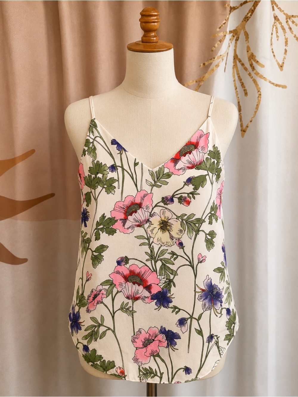 Floral V-Neck Spaghetti Strap Cami Tank Top - Pink Floral
